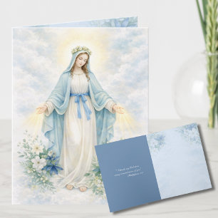 Watercolor Mother Mary Religious Catholic Floral Holiday Card