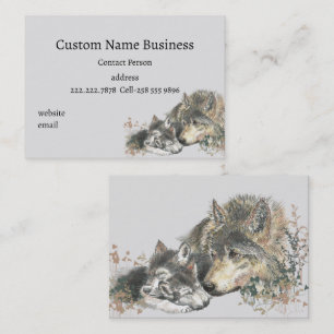 Watercolor Mother or Father Wolf with Cubs Busines Business Card