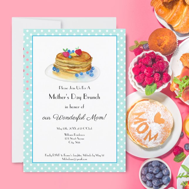 Watercolor Mother's Day Pancake Brunch Party Invitation (Celebrate your Mom with this lovely watercolor pancake brunch invitation. )
