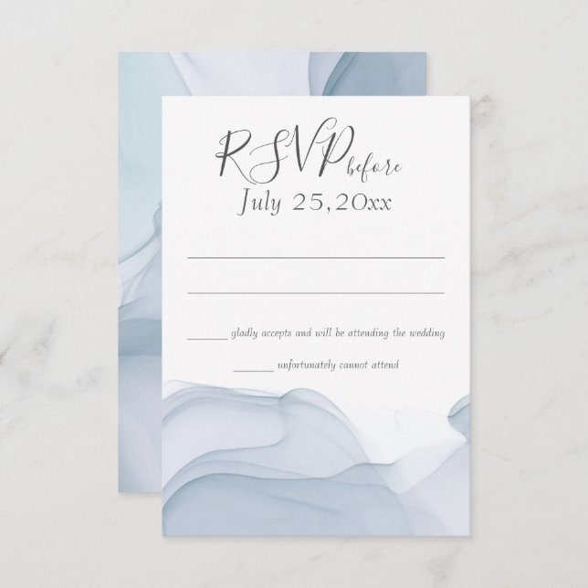 Watercolor Motion Blue Wedding Response Invitation (Front/Back)