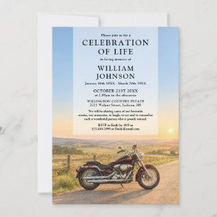 Watercolor Motorcycle Biker Celebration of Life Invitation