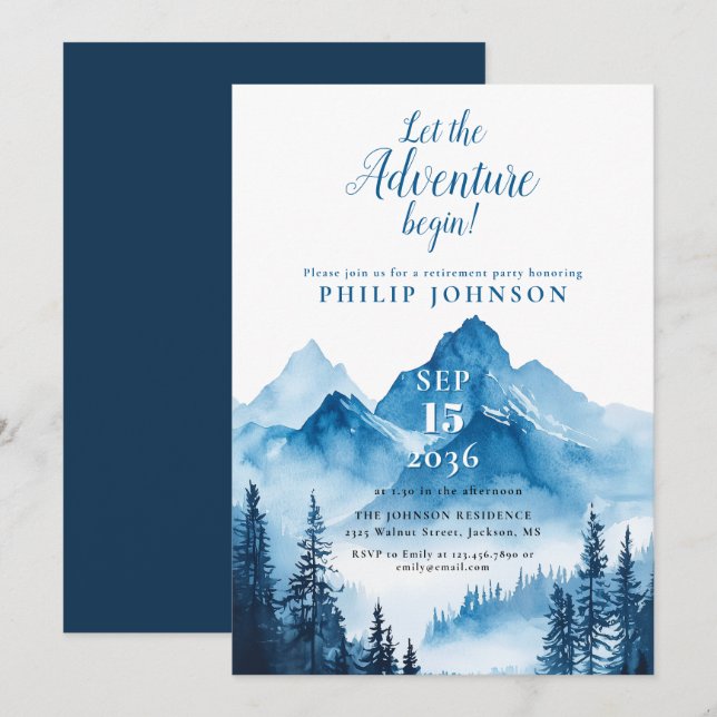 Watercolor Mountain Adventure Retirement Party Invitation (Front/Back)