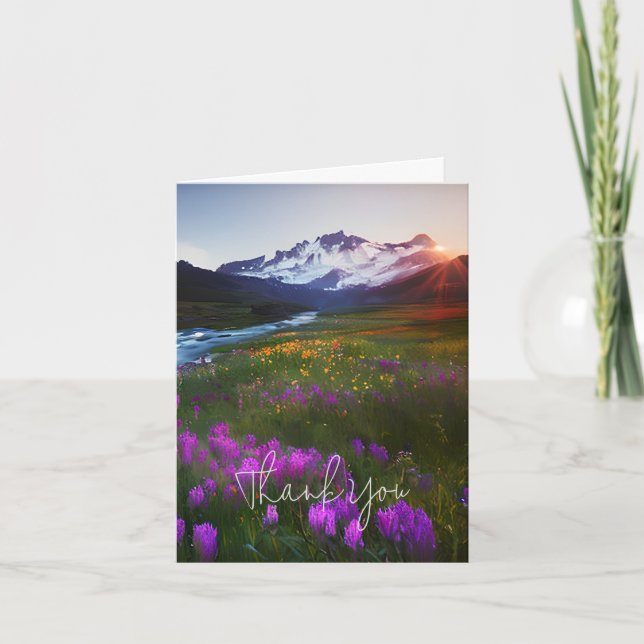Watercolor mountain  and flowers customisable card (Front)