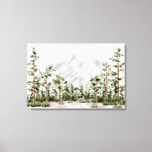 Watercolor Mountain and Forest Canvas Print