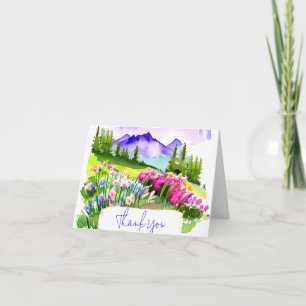 Watercolor mountain and wildflowers customisable card