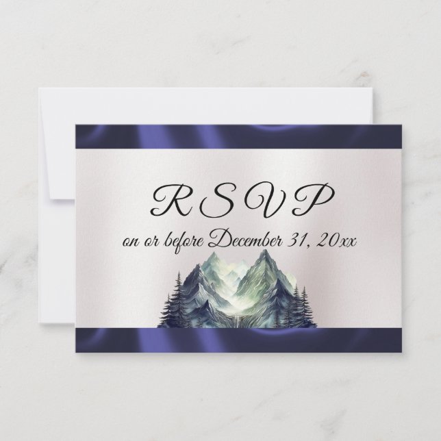 Watercolor Mountain & Blue Ribbon RSVP Card (Front)