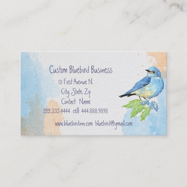 Watercolor Mountain Bluebird Blue Bird Art  Business Card (Front)