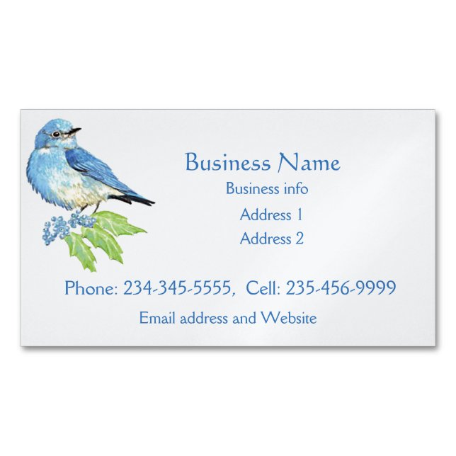 Watercolor Mountain Bluebird Blue Bird Art  Magnetic Business Card (Front)