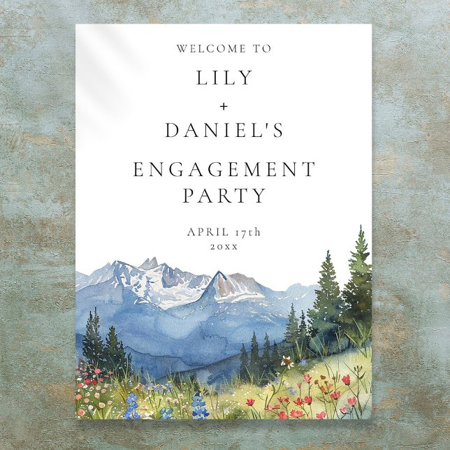Watercolor Mountain Engagement Party Welcome Sign (Watercolor Mountain Engagement Party Welcome Sign)