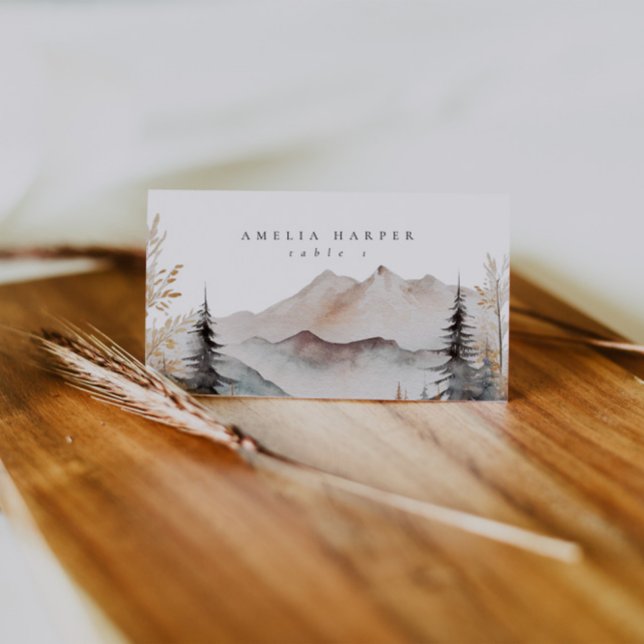 Watercolor Mountain Fall Outdoor Wedding  Place Card (Creator Uploaded)