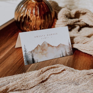 Watercolor Mountain Fall Outdoor Wedding  Place Card