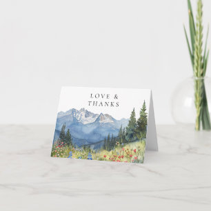 Watercolor Mountain Floral Folded Thank You Card