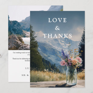 Watercolor Mountain Floral Mason Jar Wedding Photo Thank You Card