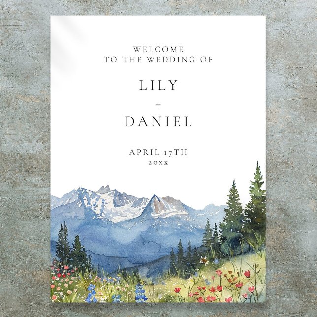 Watercolor Mountain Floral Wedding Welcome Sign (Watercolor Mountain Floral Wedding Welcome Sign)