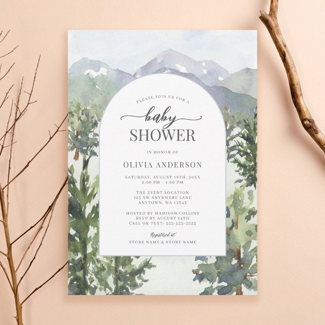 Watercolor Mountain Forest Arch Baby Shower Invitation (Creator Uploaded)
