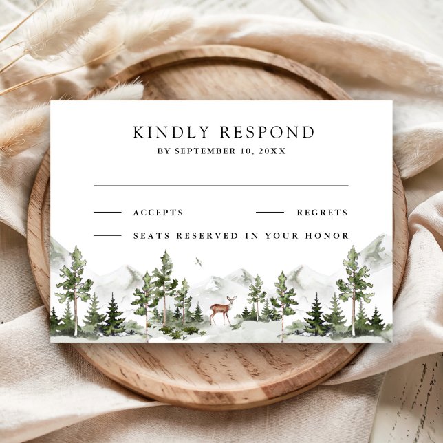 Watercolor Mountain Forest Deer Wedding RSVP Card (Creator Uploaded)
