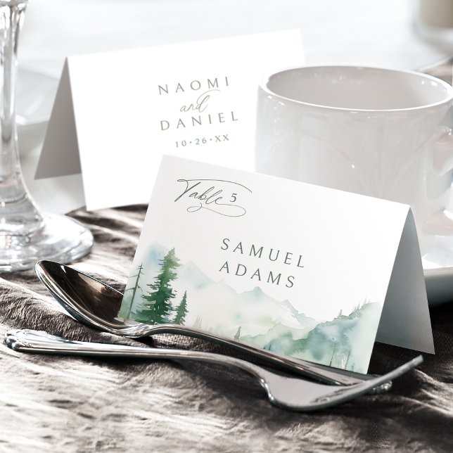 Watercolor Mountain Forest Foldable Place Card (Watercolor Mountain Forest Foldable Place Card)