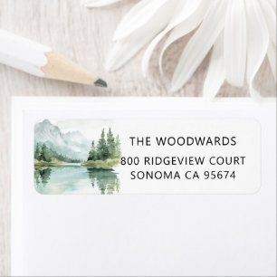 Watercolor Mountain Forest Lake Return Address