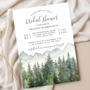 Watercolor Mountain Forest Rustic Bridal Shower Invitation