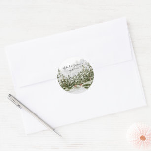 Watercolor Mountain Forest Rustic Wedding Classic Round Sticker