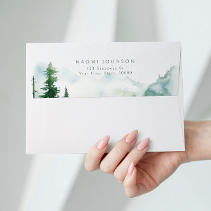 Watercolor Mountain Forest Rustic Wedding Envelope