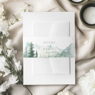 Watercolor Mountain Forest Rustic Wedding Invitation Belly Band