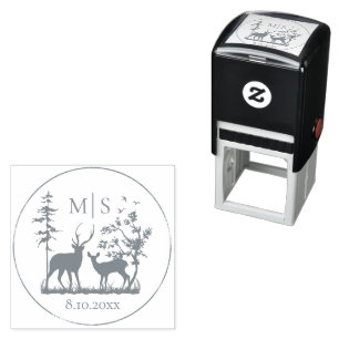 Watercolor Mountain Forest Rustic Wedding Self-inking Stamp