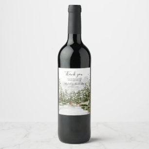 Watercolor Mountain Forest Rustic Wedding Wine Label