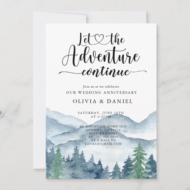 Watercolor Mountain Forest Wedding Anniversary Invitation (Front)