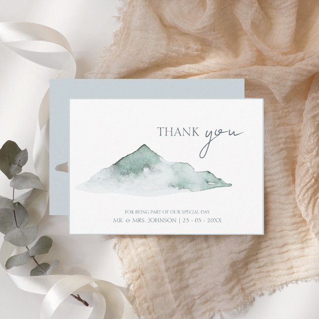 Watercolor Mountain Green Winter Wedding Thank You Card (Creator Uploaded)