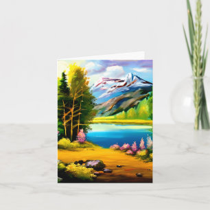 Watercolor mountain lake customisable card