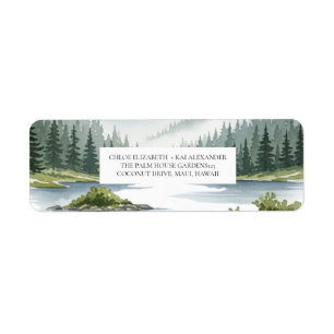 Watercolor Mountain Lake Forest Wedding Return 