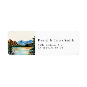 Watercolor Mountain Lake Rustic Return Address