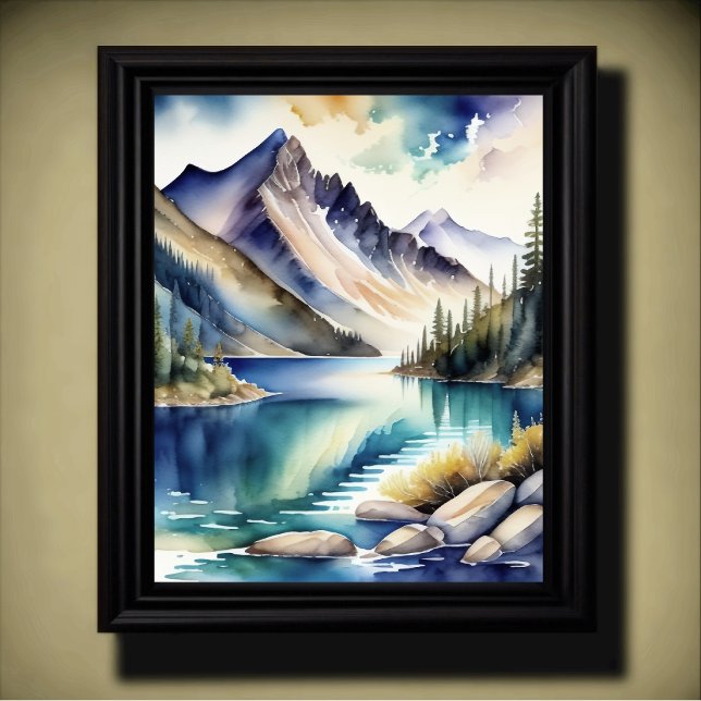 Watercolor Mountain Lake Scene 4:5 Poster (Creator Uploaded)