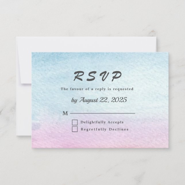 Watercolor Mountain Lake View Wedding RSVP Card (Front)