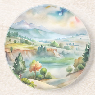 Watercolor Mountain Landscape Coaster