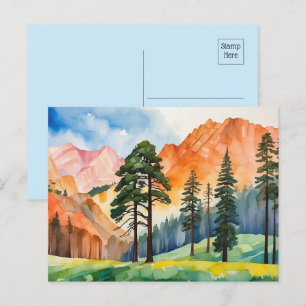 Watercolor Mountain Landscape Postcard