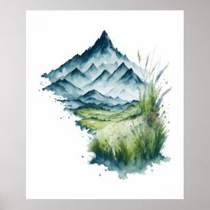 Watercolor Mountain Landscape Poster