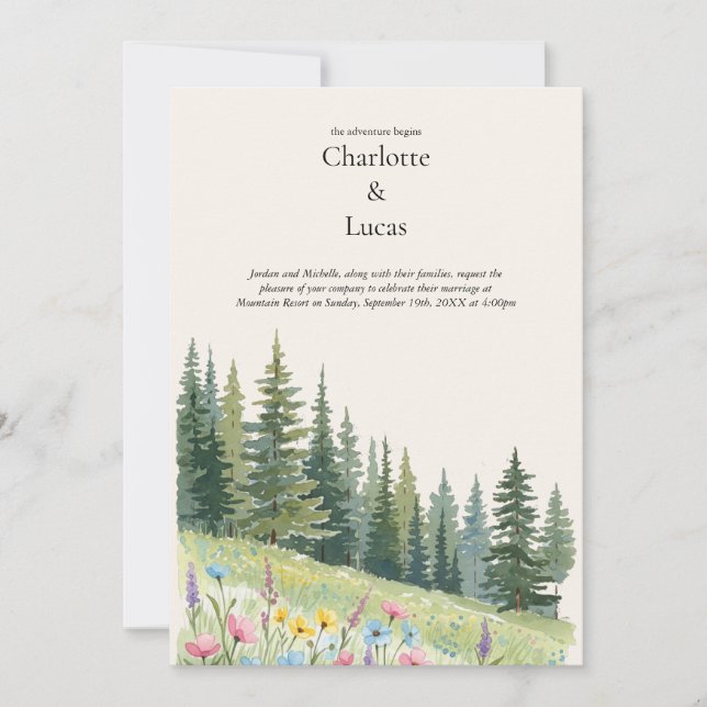 Watercolor Mountain Landscape Wedding Invitation (Front)