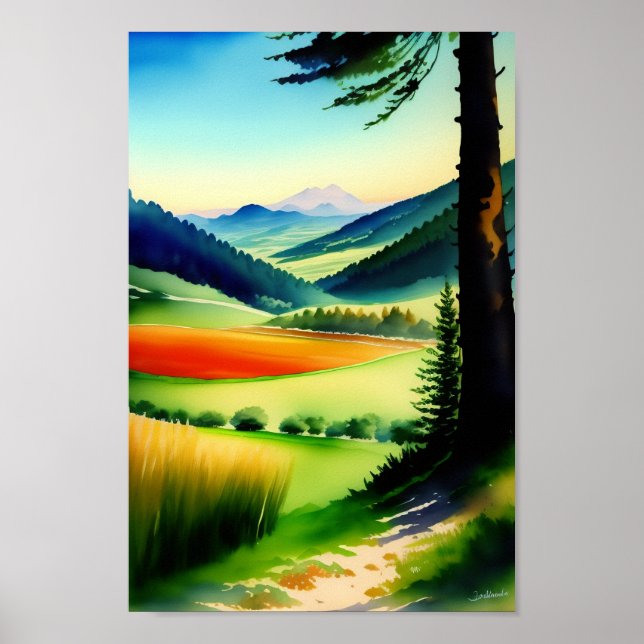 Watercolor Mountain Meadow Poster (Front)