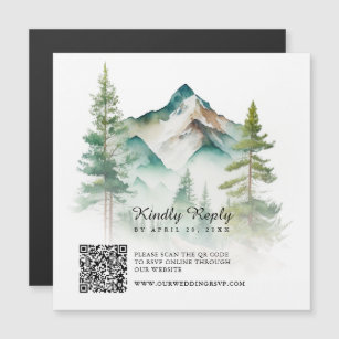 Watercolor Mountain QR Code RSVP Magnetic Card