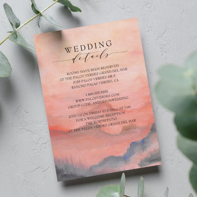 Watercolor Mountain Rustic Sunset Wedding Details Enclosure Card (Creator Uploaded)