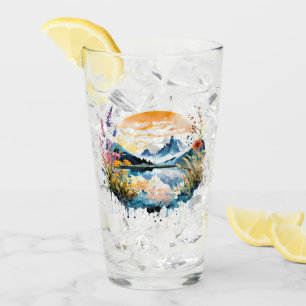 Watercolor mountain scene glass