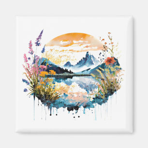 Watercolor mountain scene magnet