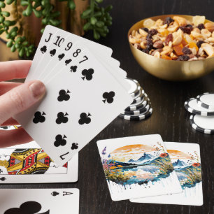 Watercolor mountain scene playing cards