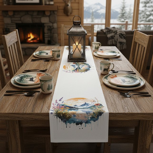 Watercolor mountain scene short table runner (Creator Uploaded)
