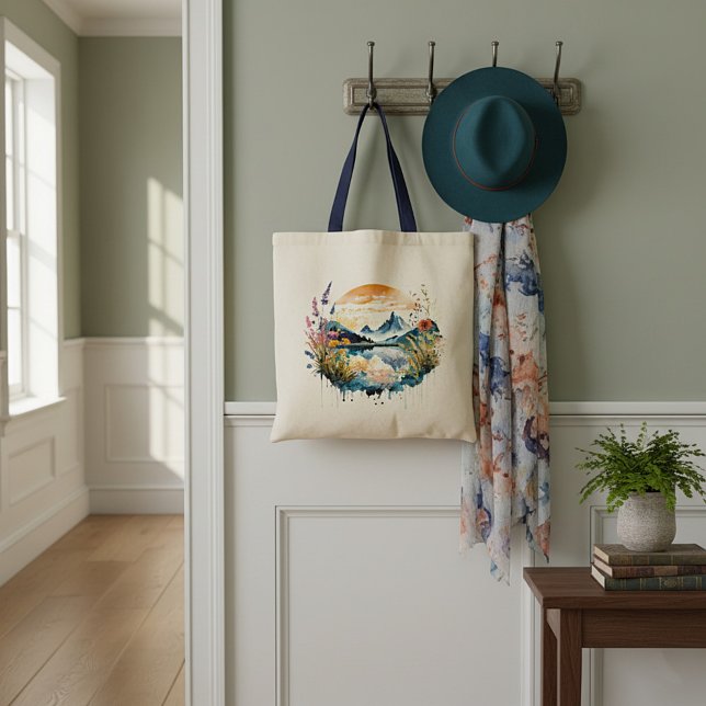 Watercolor mountain scene tote bag (Creator Uploaded)