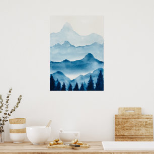 Watercolor Mountain Scenery Poster