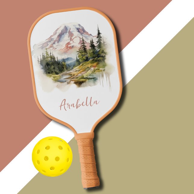 Watercolor Mountain Scenic Landscape Personalised Pickleball Paddle (Creator Uploaded)