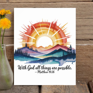 Watercolor Mountain Sunrise Bible Verse Poster